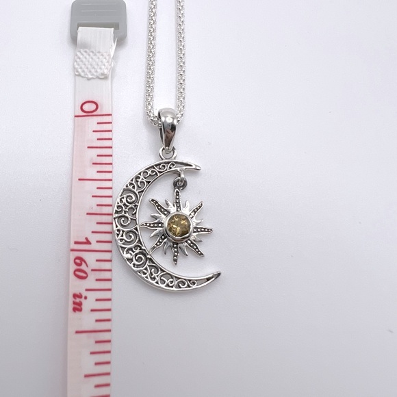 Genuine Citrine .925 Sterling Silver Moon Necklace - Picture 16 of 17